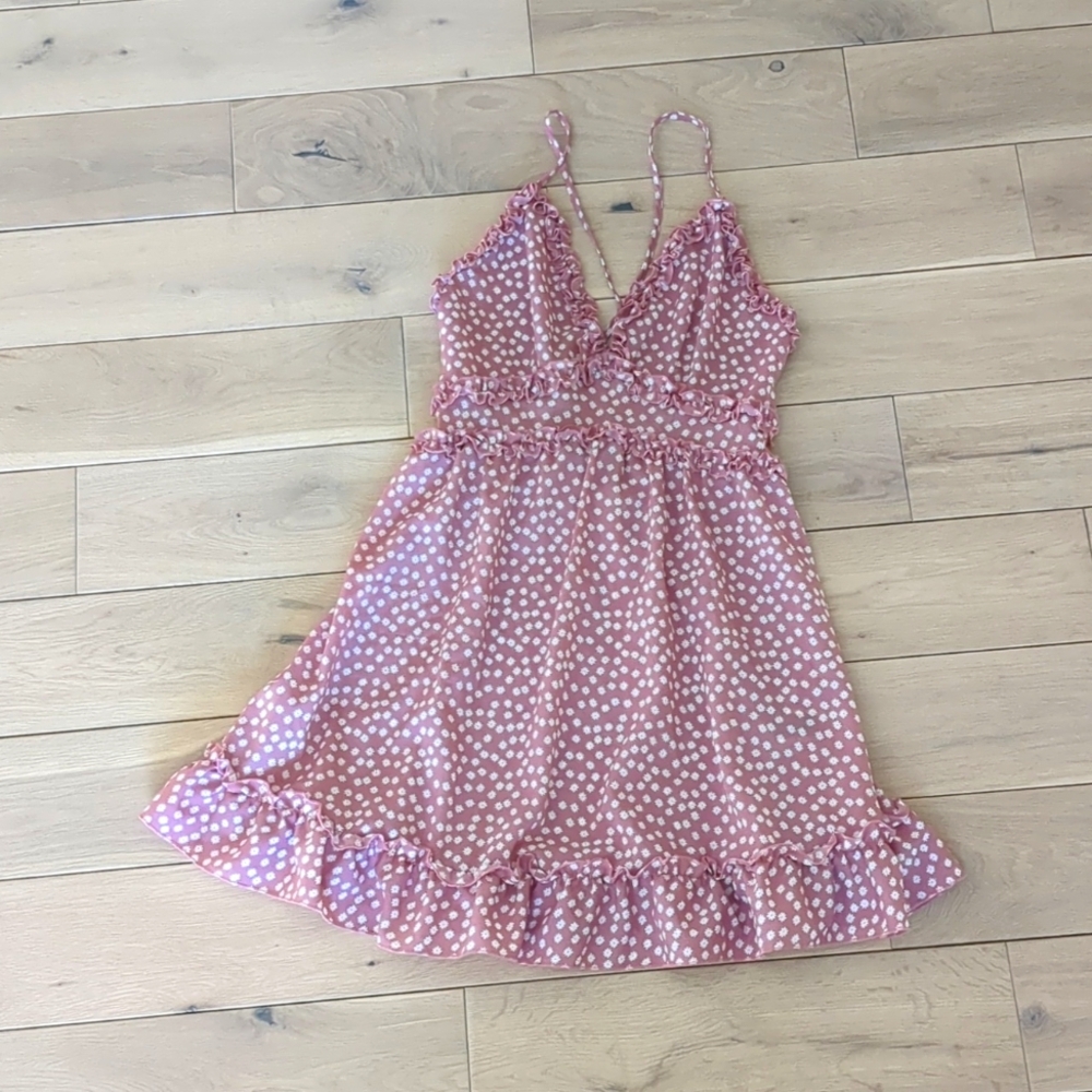 SHEIN Pink Polka Dot Ruffle Sundress